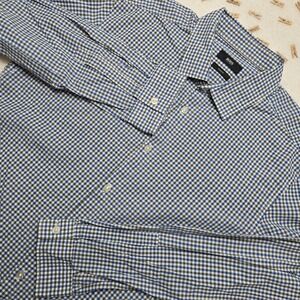 BOSS Hugo Boss Mens Slim Fit Checkered Dress Shirt Blue‎ Size L